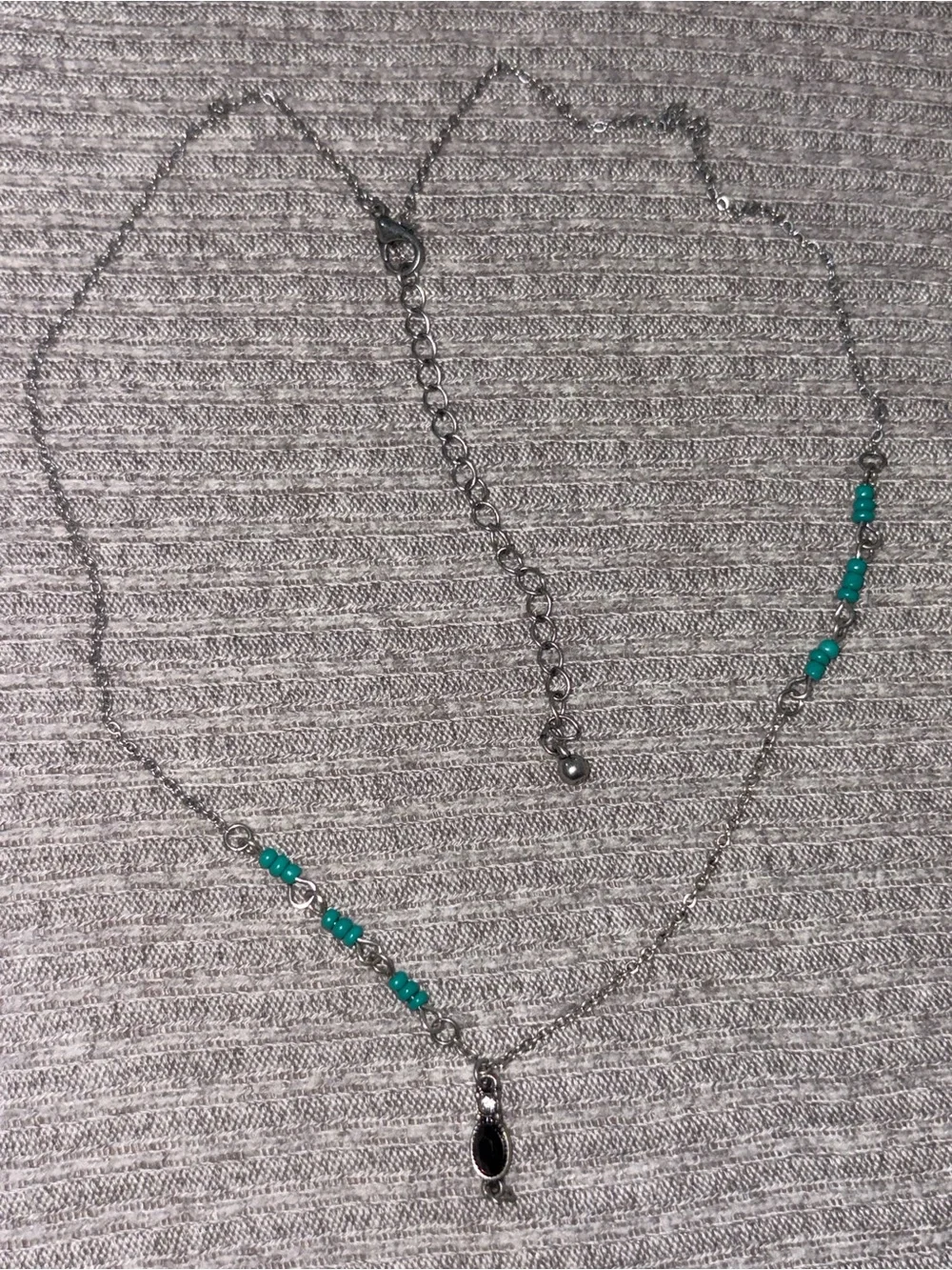 Bohemian theme silver tone blue beaded adjustable chain necklace